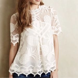 HD Paris Anthropologie White Lace Buttons Sz 4 Pineapple Preppy Summer Spring